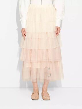 Wicked x Paul Tazewell Glinda Tiered Tulle Midi Skirt in Blush